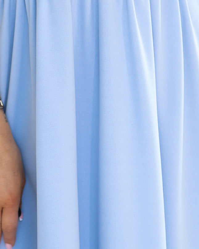 425-12 MATILDE Dress with a neckline and short sleeves - light blue