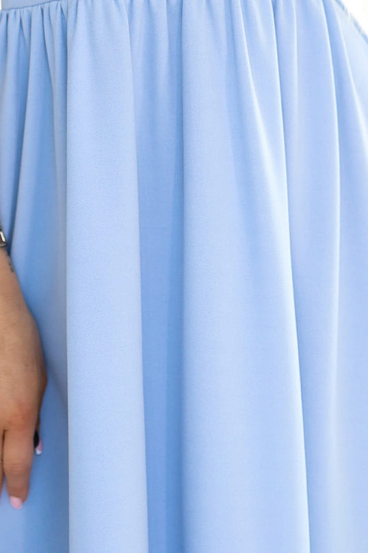 425-12 MATILDE Dress with a neckline and short sleeves - light blue