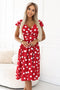 Burgundy Polka Dot Midi Dress with Wrap Neckline – Matilde