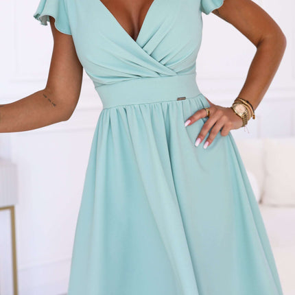 425-17 MATILDE Dress with neckline and short sleeve - pistachio