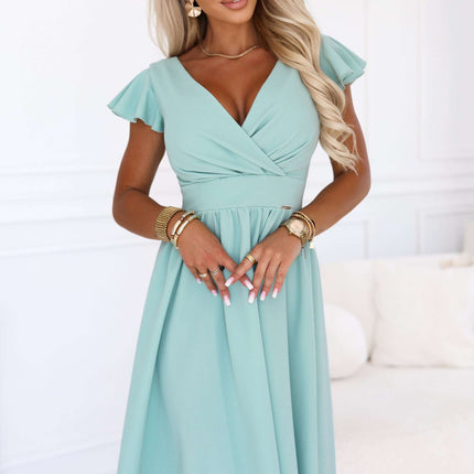 425-17 MATILDE Dress with neckline and short sleeve - pistachio