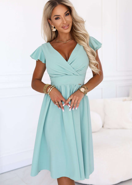 425-17 MATILDE Dress with neckline and short sleeve - pistachio