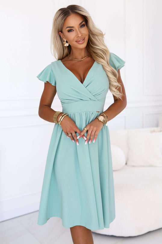 425-17 MATILDE Dress with neckline and short sleeve - pistachio