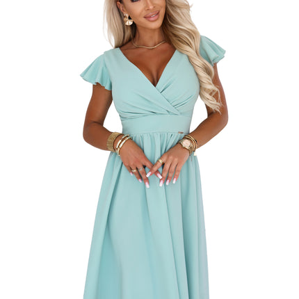 425-17 MATILDE Dress with neckline and short sleeve - pistachio