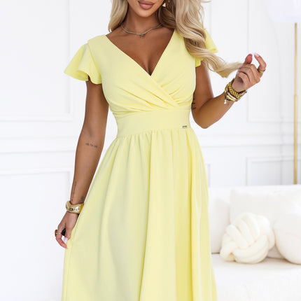 Butter Yellow Short Sleeve Dress with Neckline – Matilde