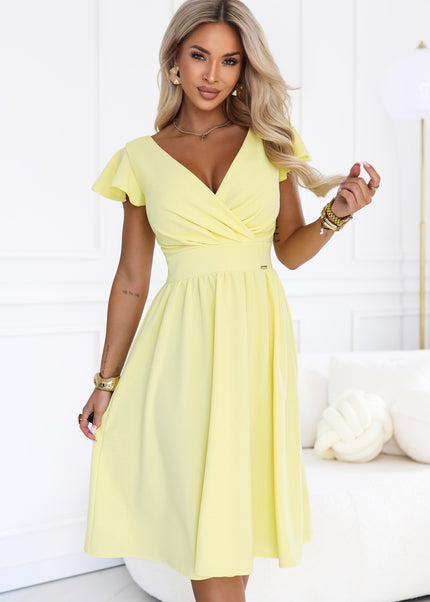 Butter Yellow Short Sleeve Dress with Neckline – Matilde