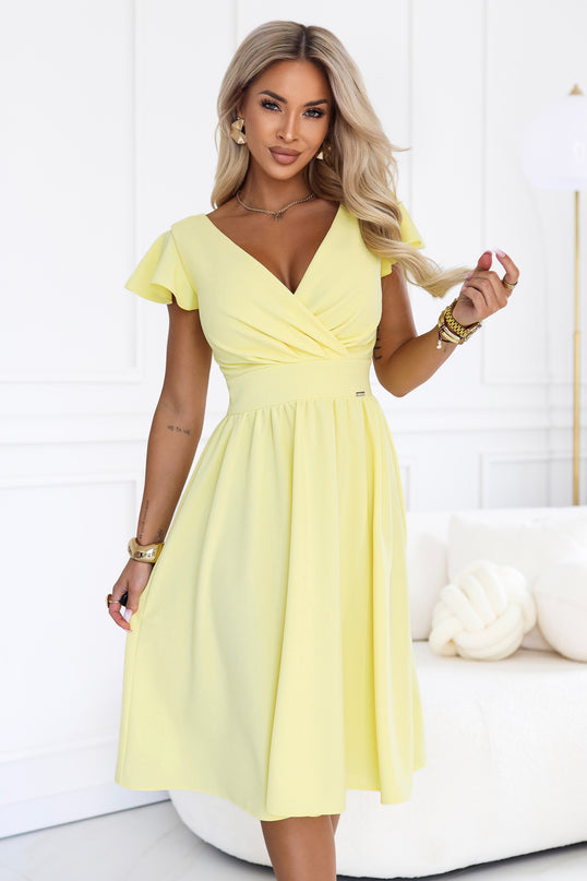 Butter Yellow Short Sleeve Dress with Neckline – Matilde