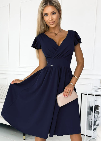 425-3 MATILDE Dress with a neckline and short sleeves - dark blue