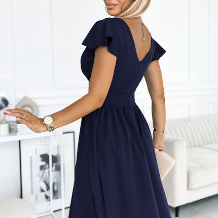 425-3 MATILDE Dress with a neckline and short sleeves - dark blue