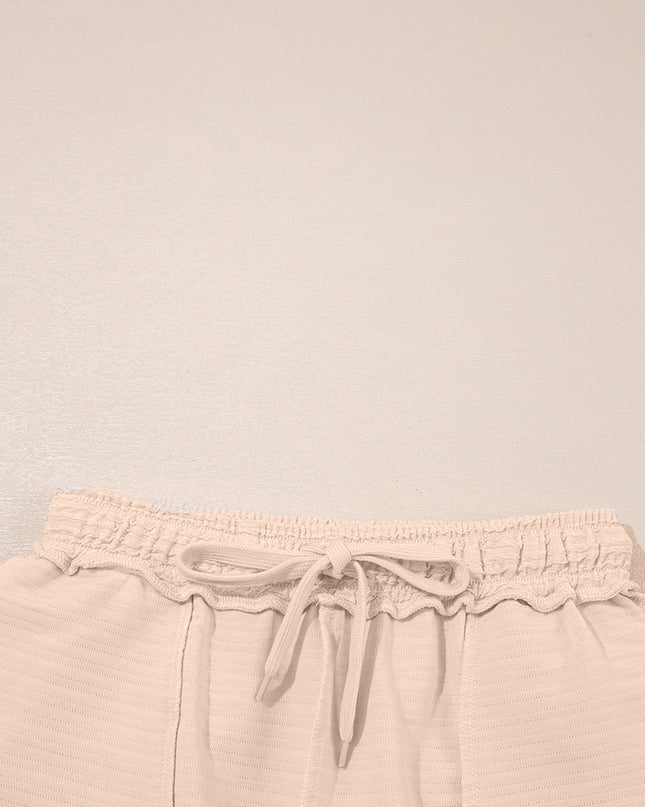 Pink Textured V Neck T Shirt and Shorts Set