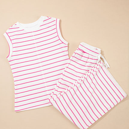 Rose Stripe Casual Wide Leg 2pcs Pants Set