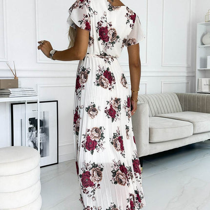 Burgundy Pleated Midi Dress with Frills – Lisa