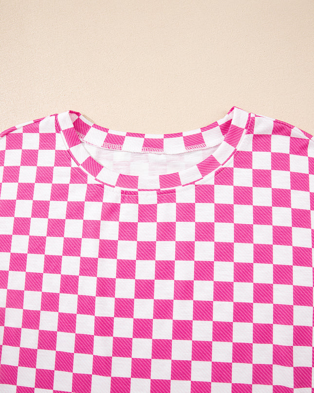 Black Checkerboard T Shirt and High Waist Skorts 2 Piece Outfit set