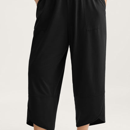 Sail Blue Plus Size Elastic Waist Asymmetrical Hem Loose Capris Pants
