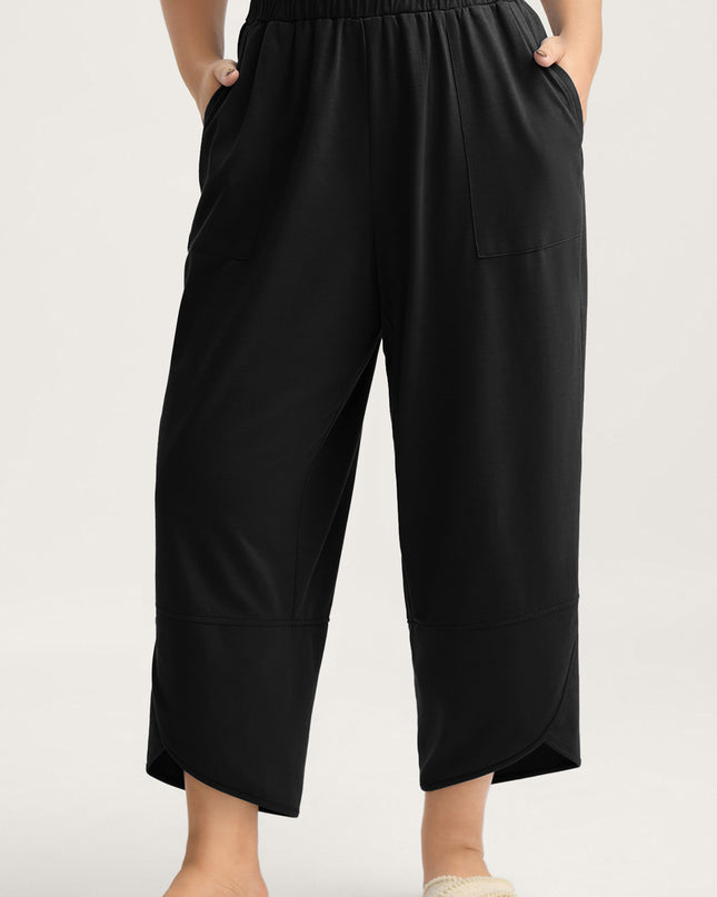 Sail Blue Plus Size Elastic Waist Asymmetrical Hem Loose Capris Pants