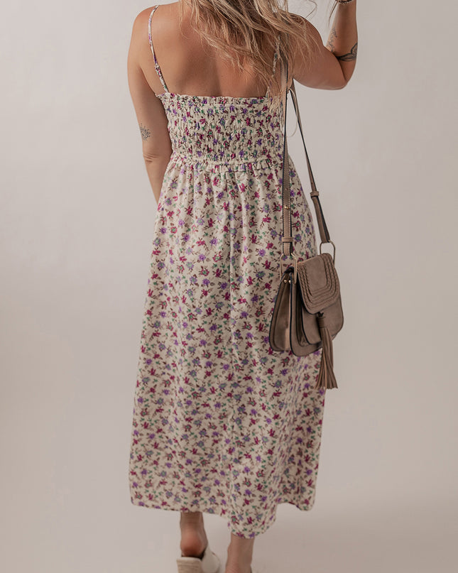 Multicolour Bohemian Ditsy Floral Smocked Fit Flare Sundress