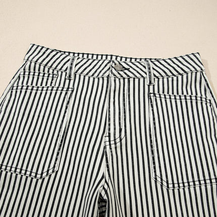 Black Stripe Patch Pocket High Waist Shift Denim Jeans