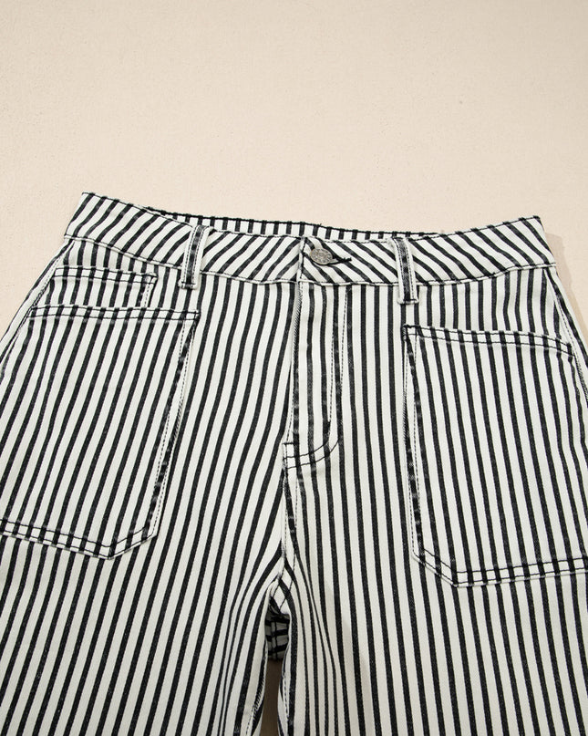 Black Stripe Patch Pocket High Waist Shift Denim Jeans