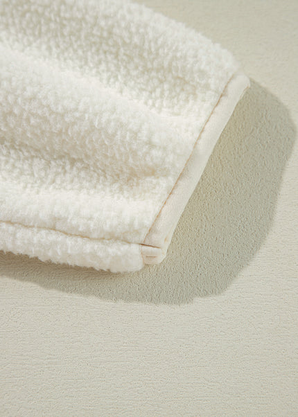 White Fleece Placket Turn-down Collar Drop Shoulder Sweatshirt