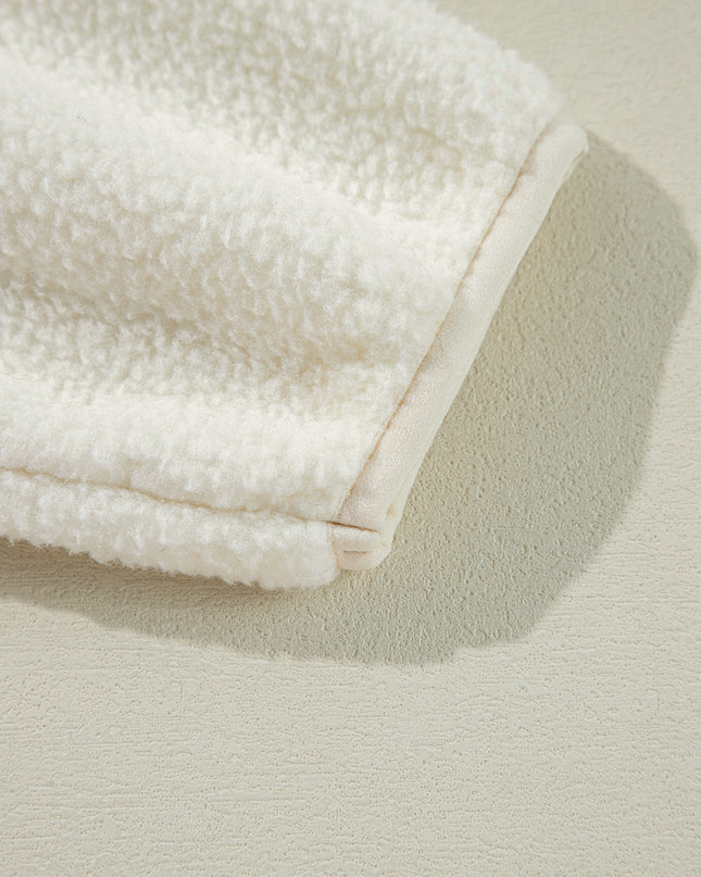 White Fleece Placket Turn-down Collar Drop Shoulder Sweatshirt