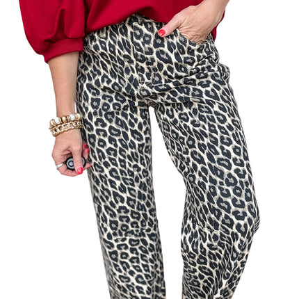 Black Leopard Print Barrel Jeans