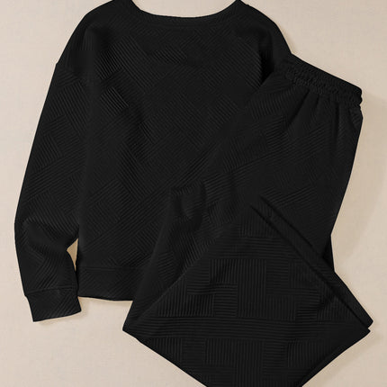 Navy Blue Ultra Loose Textured 2pcs Slouchy Outfit Set