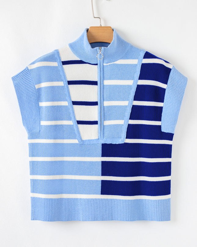 Black Stripe Colorblock Quarter Zip Collar Sweater Vest