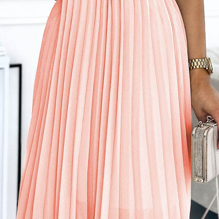 Peach Pleated Midi Dress with Belt – MIA