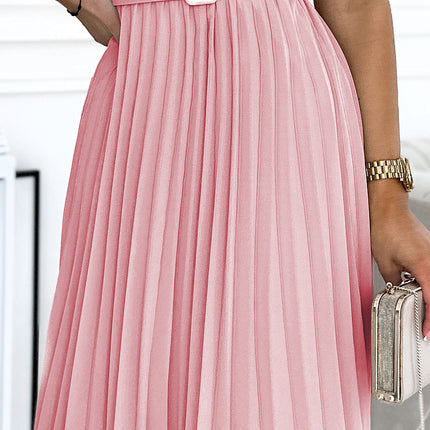 465-3 MIA Pleated midi dress with a wide belt - dirty pink