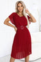 Burgundy Pleated Chiffon Midi Dress with Belt – MIA