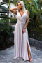 Beige Long Dress with Glitter Leg Slit – Louise