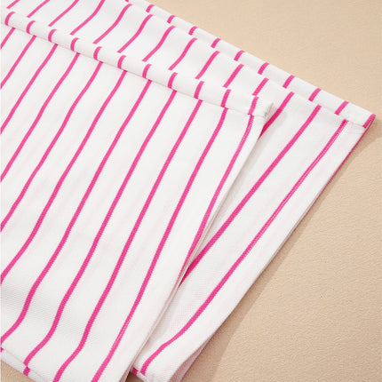 Rose Stripe Casual Wide Leg 2pcs Pants Set