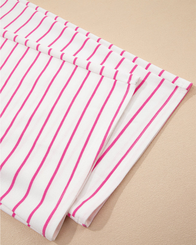 Rose Stripe Casual Wide Leg 2pcs Pants Set