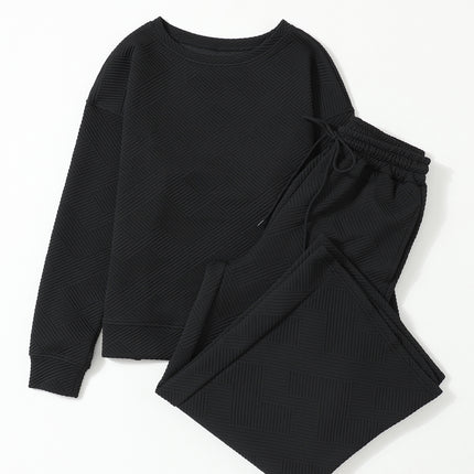 Navy Blue Ultra Loose Textured 2pcs Slouchy Outfit Set