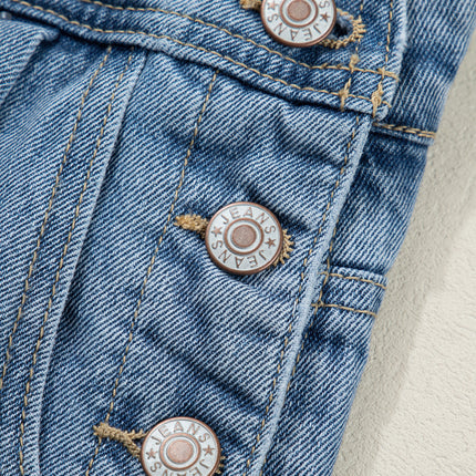 Dusk Blue Pleated Wide Leg Retro Pocketed Denim Jumpsuit