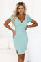 479-15 NINA Dress with wrap neckline, sleeve and belt - pistachio