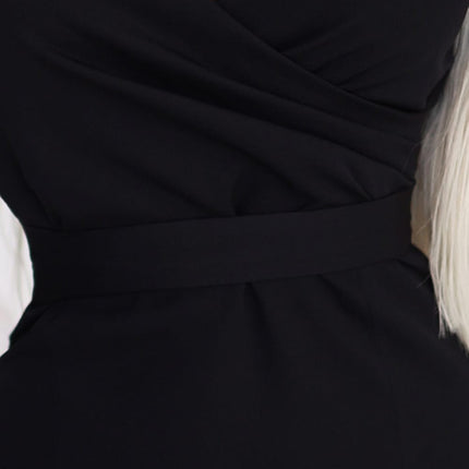 479-9 NINA elegant dress with envelope neckline, sleeve and belt - black