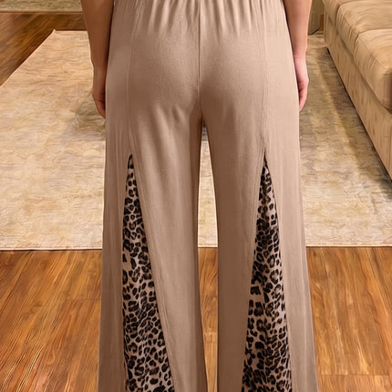 Straw Yellow Leopard Patchwork Wide Leg Pants