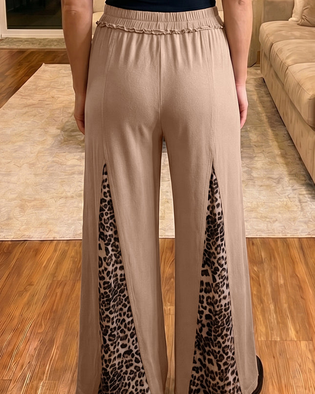 Straw Yellow Leopard Patchwork Wide Leg Pants