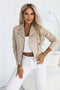 Beige Cashmere Suede Moto Jacket with Zippers and Long Sleeves – 481-6