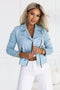 Turquoise Blue Suede Moto Jacket with Long Sleeves and Zippers – 481-7