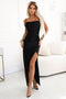 Black Satin Long Dress with Slit – Diane