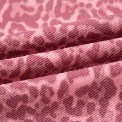 Rose Leopard Frayed Edge Wide Leg High Waist Jeans