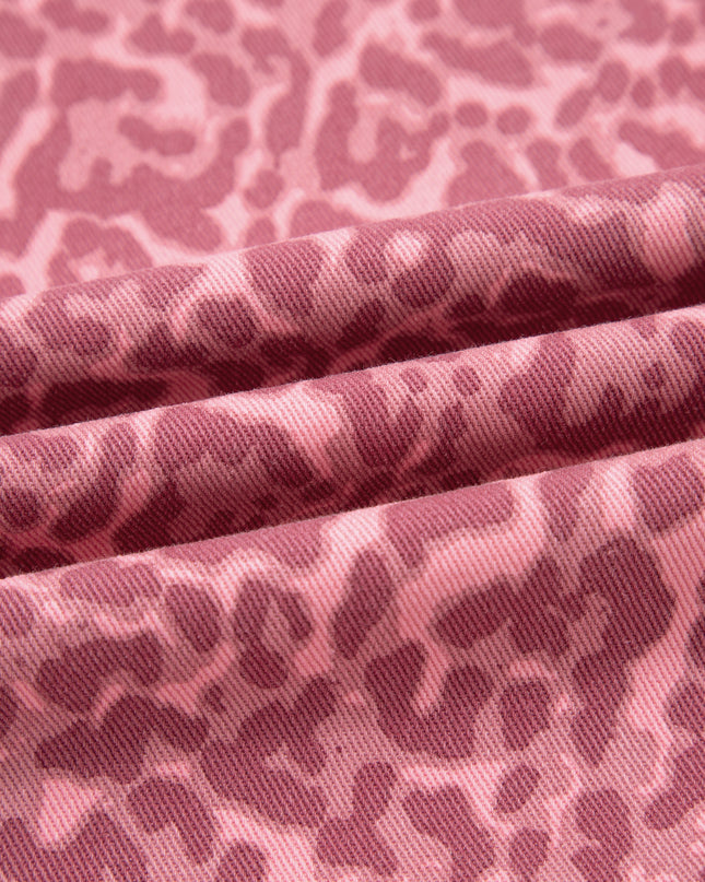 Rose Leopard Frayed Edge Wide Leg High Waist Jeans