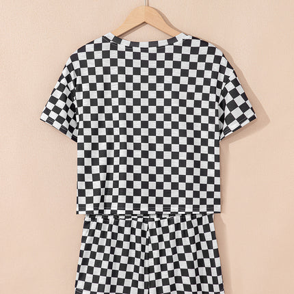 Black Checkerboard T Shirt and High Waist Skorts 2 Piece Outfit set