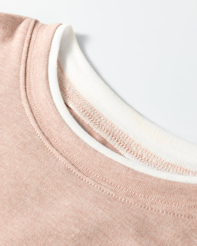 Smoke Gray False Two Piece Color Block Patchwork Long Sleeve Top