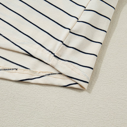Beige Stripe Drawstring Tunic Tank Mini Dress with Pockets