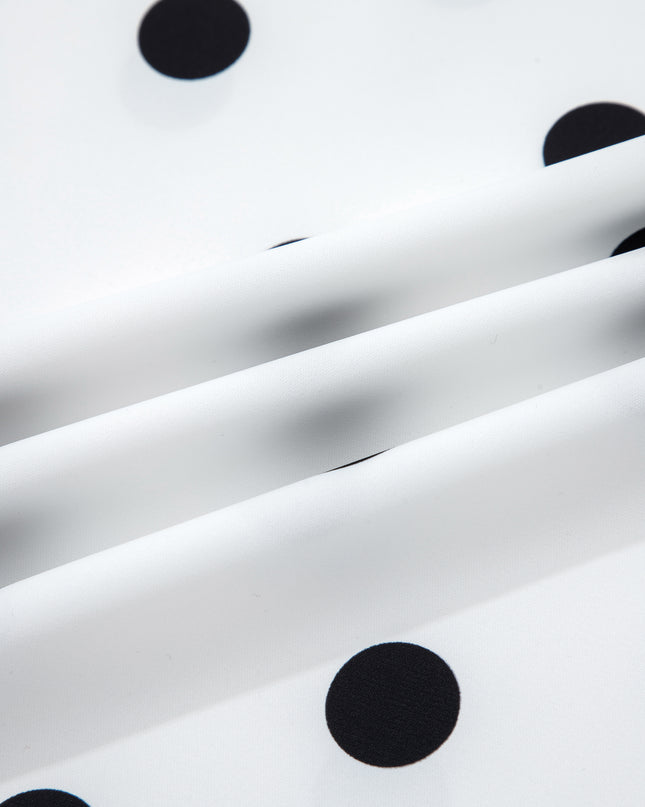 White Polka Dot Print Round Neck Frilled Long Sleeve Blouse