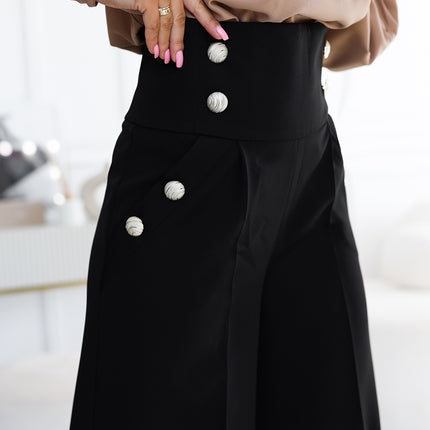 19773-9-496-2 Elegant wide pants with high waist and golden buttons - black-9