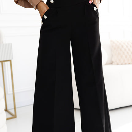 19773-5-496-2 Elegant wide pants with high waist and golden buttons - black-5